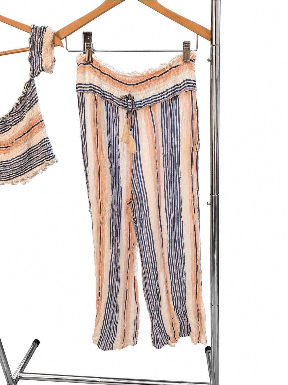 Striped Peach & Navy Wide-Leg Pants Set - Picture 2 of 3